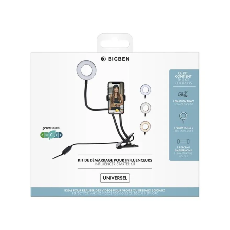 Bigben Vlogging S - kit d'accessoires contenant une pince, un flash et un support smartphone