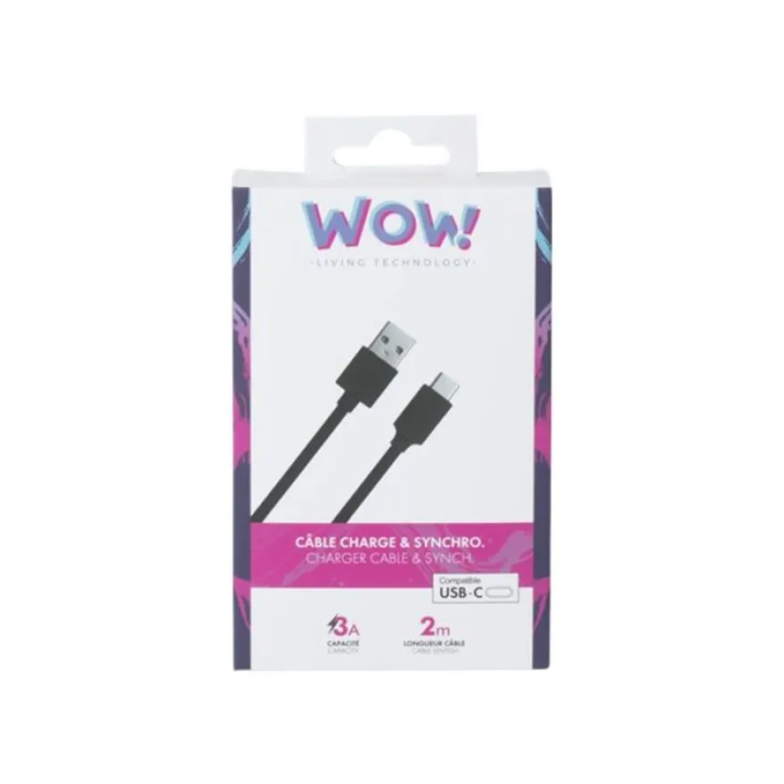 Bigben WOW - câble de charge et de synchronisation USB/USB-C - 2 m - noir
