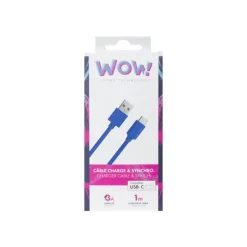 Bigben WOW - câble de charge et de synchronisation USB/USB-C - 1 m - bleu