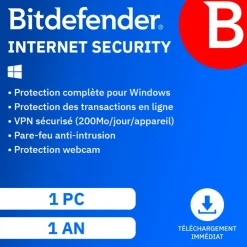 Bitdefender internet security - Code d'activation envoyé par email valable pour 1 appareil pendant 1 an