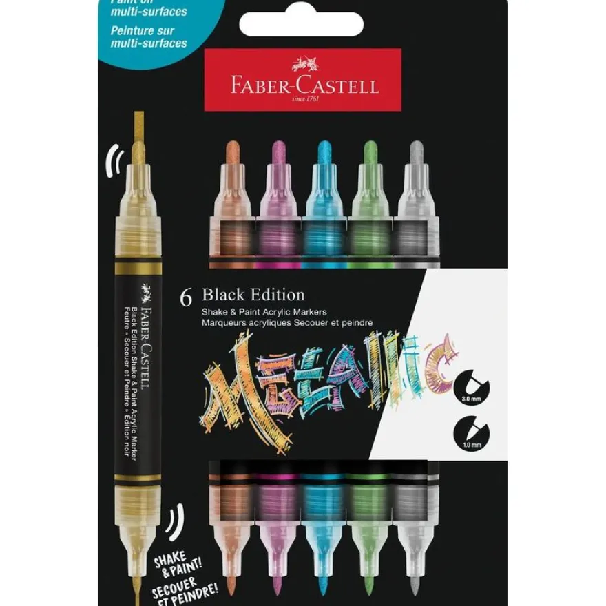 Black Edition Shake & Paint Acrylic Markers Metallic x 6