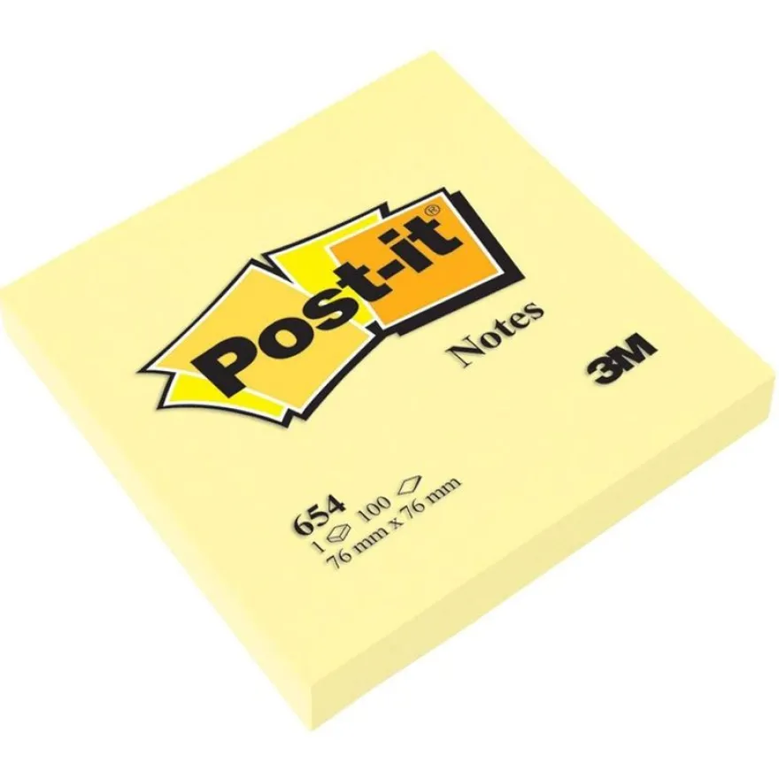 Bloc Notes Post-it® Canary Yellow 76 mm x 76 mm, 100 Feuilles/Bloc, 100% PEFC