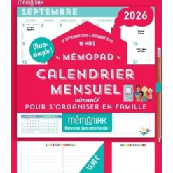 Bloc rigide Memopad mensuel 2026