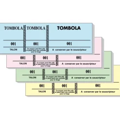 Bloc Tombola – 100 Feuillets Numérotés, 3 Volets, 4,8×15 cm – Couleurs Assorties