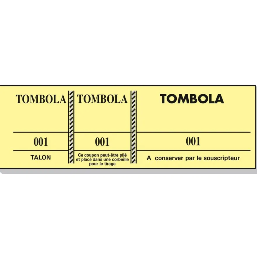 Bloc Tombola – 100 Feuillets Numérotés, 3 Volets, 4,8×15 cm – Couleurs Assorties