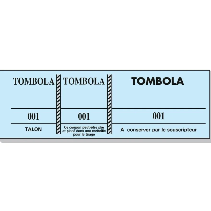 Bloc Tombola – 100 Feuillets Numérotés, 3 Volets, 4,8×15 cm – Couleurs Assorties