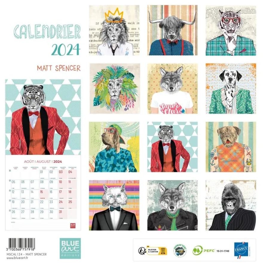 Blue Art Matt Spencer - Calendrier illustré mensuel - 30 x 30 cm