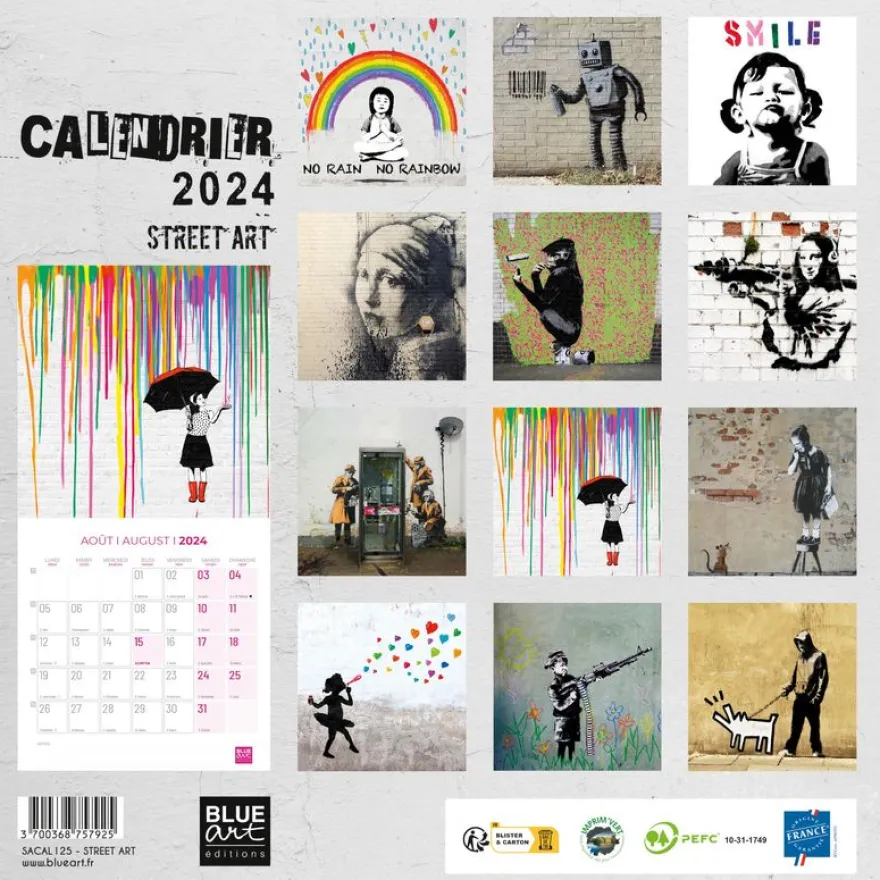Blue Art Street Art - Calendrier illustré mensuel - 30 x 30 cm