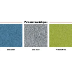 Box acoustique IN'TEAM - L210 x H 150 x P170 cm - 6 places avec table - structure chêne gris et carbone - panneaux bleu chiné