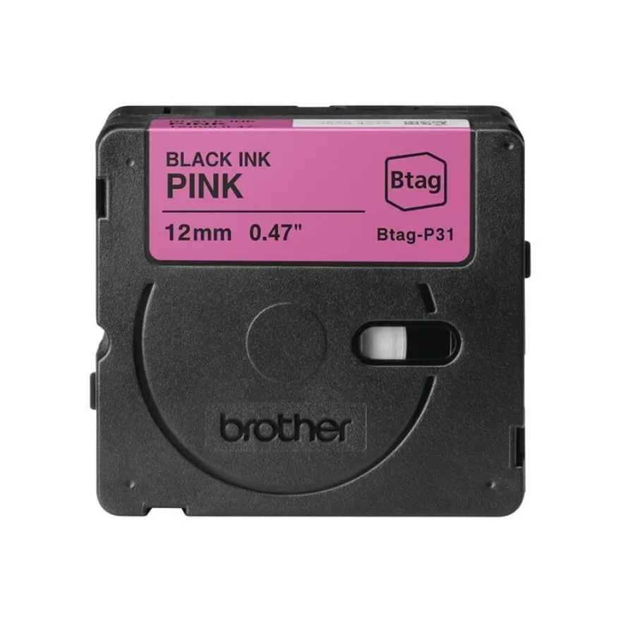 Brother BTAG-P31 - Noir sur rose - Rouleau (1,2 cm x 4 m)
