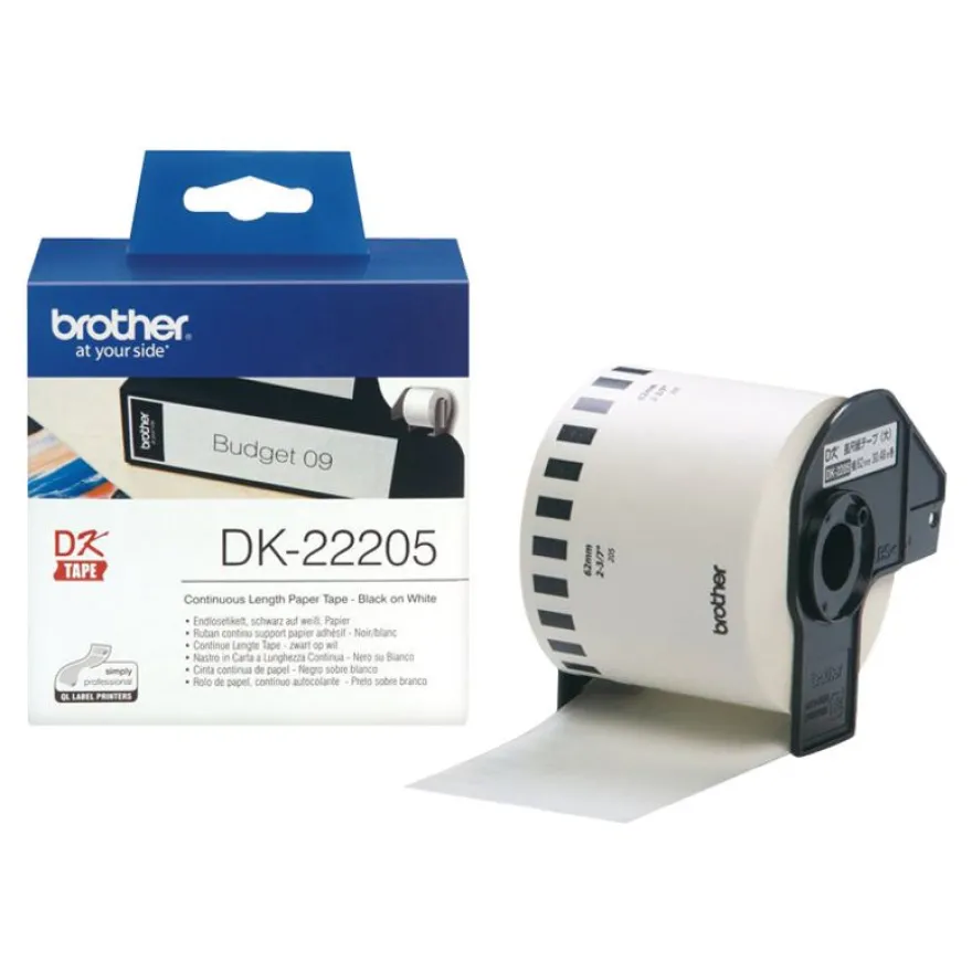 Brother DK-22205 - Ruban d'étiquettes auto-adhésives - 1 rouleau (62 mm x 30,5 m) - fond blanc écriture noire