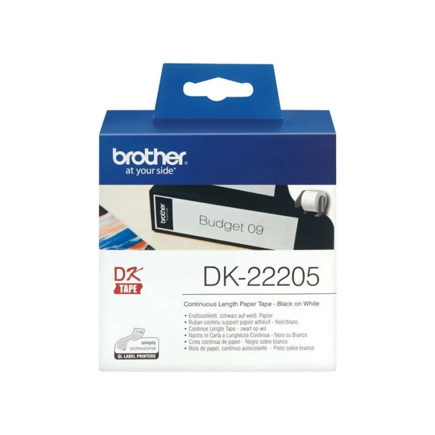 Brother DK-22205 - Ruban d'étiquettes auto-adhésives - 1 rouleau (62 mm x 30,5 m) - fond blanc écriture noire
