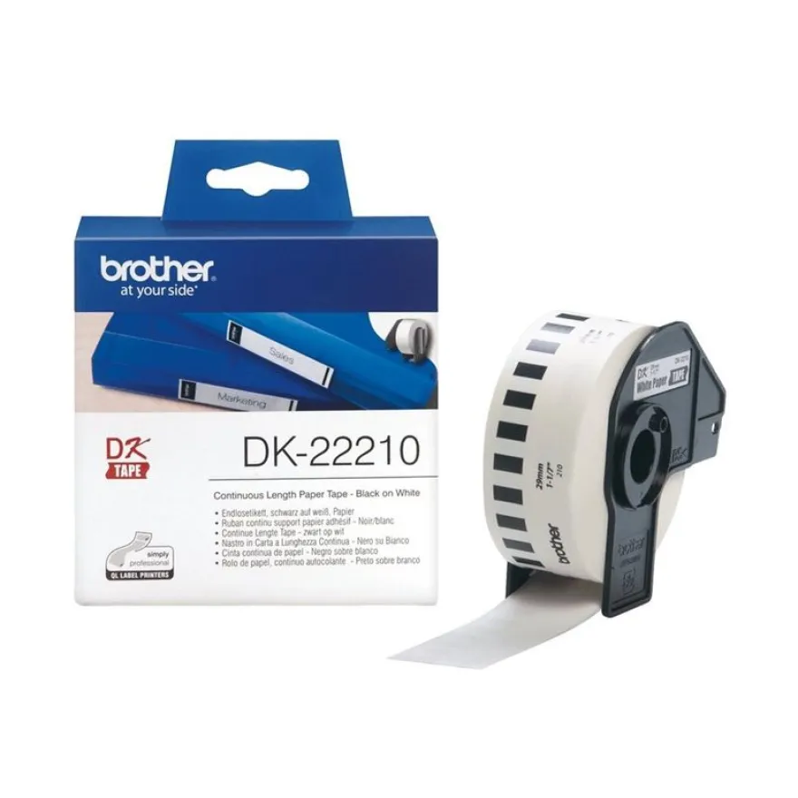Brother DK-2221 - Ruban d'étiquettes auto-adhésives - 1 rouleau (29 mm x 30,48 m) - fond blanc écriture noire
