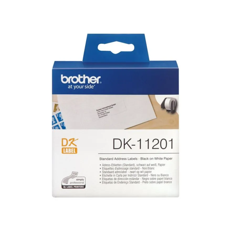 Brother DK-11201 - Ruban d'étiquettes auto-adhésives - 1 rouleau de 400 étiquettes (29 x 90 mm) - fond blanc écriture noire