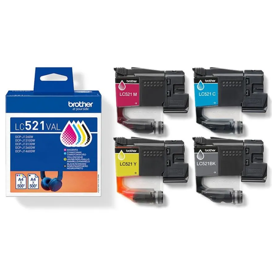Brother LC521 - Pack de 4 - noir, cyan, magenta, jaune - cartouche d'encre originale
