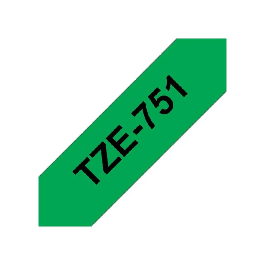Brother TZe751 - Ruban d'étiquettes auto-adhésives - 1 rouleau (24 mm x 8 m) - fond vert écriture noire