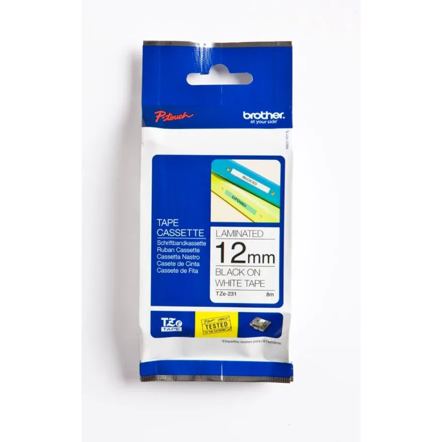 Brother TZe231 - Ruban d'étiquettes auto-adhésives - 1 rouleau (12 mm x 8 m) - fond blanc écriture noire