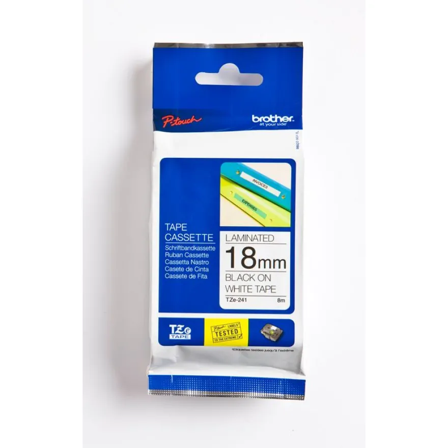 Brother TZe241 - Ruban d'étiquettes auto-adhésives - 1 rouleau (18 mm x 8 m) - fond blanc écriture noire