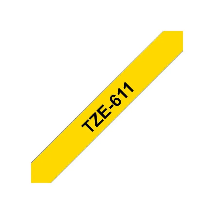 Brother TZe611 - Ruban d'étiquettes auto-adhésives - 1 rouleau (6 mm x 8 m) - fond jaune écriture noire