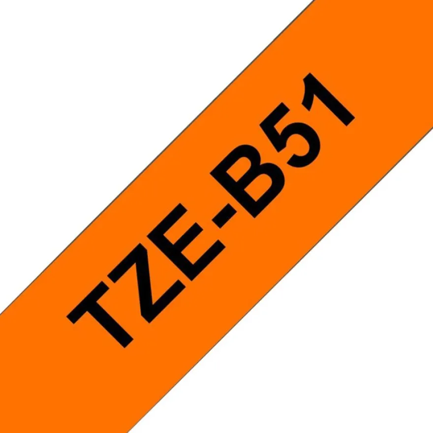 Brother TZeB51 - Ruban d'étiquettes auto-adhésives - 1 rouleau (24 mm x 8 m) - fond orange écriture noire fluorescent
