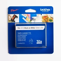 Brother TZe231S - Ruban d'étiquettes auto-adhésives - 1 rouleau (12 mm x 8 m) - fond blanc écriture noire
