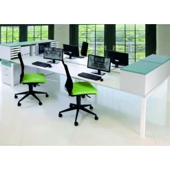 Bureau Bench IRIS - L160 cm - Plan suivant - Pieds aluminium - plateau imitation Chêne gris