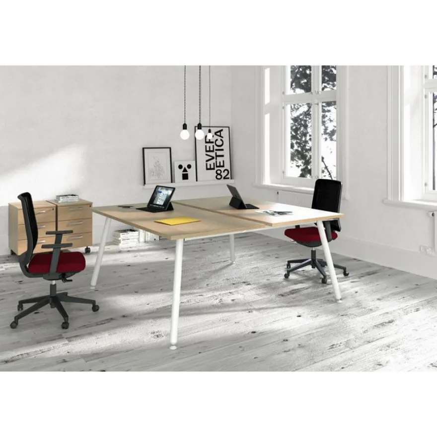 Bureau Bench LEONARDO - L120 x H74 x P168 - Pieds métal noirs - Chêne
