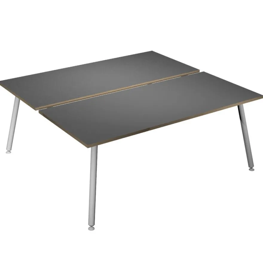 Bureau Bench LEONARDO - L180 x H74 x P168 - Pieds métal blancs - Anthracite chants chêne