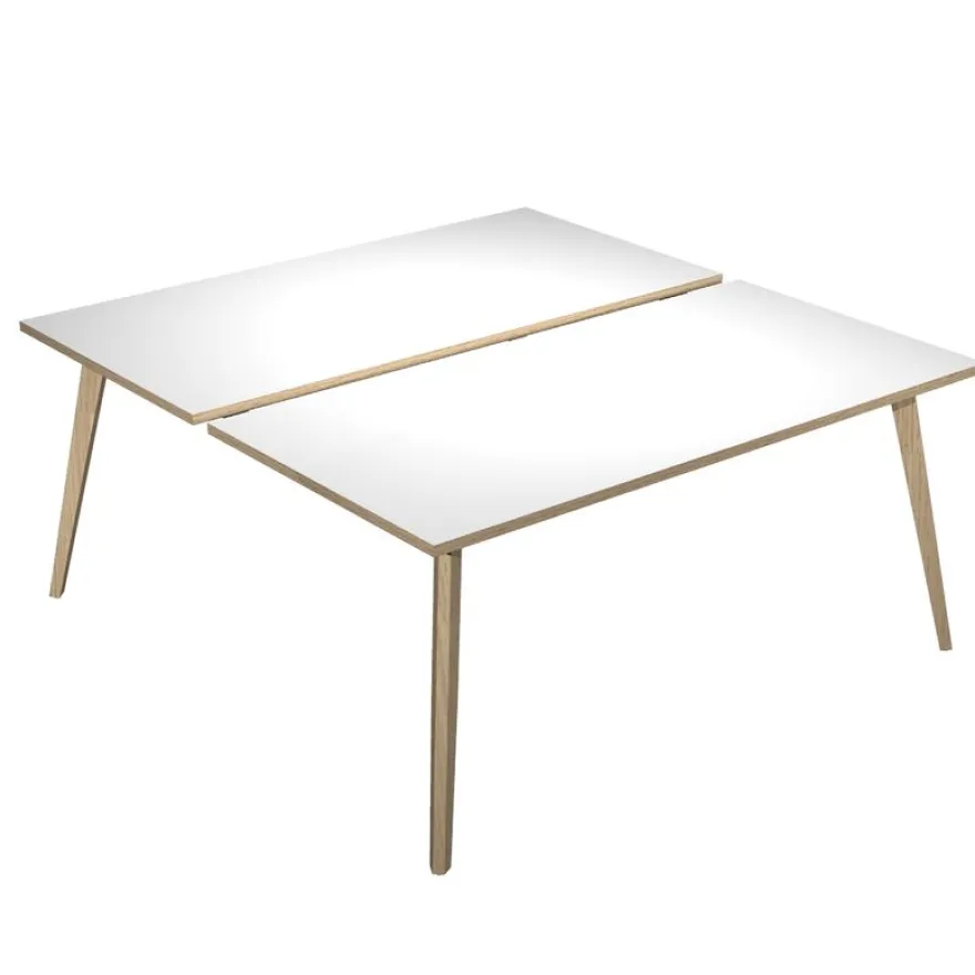 Bureau Bench LEONARDO - L180 x H74 x P168 - Pieds bois - Blanc chants chêne