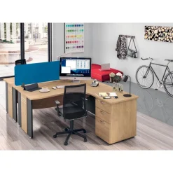 Bureau compact à gauche DUAL - L180 cm - Pieds Anthracite - plateau imitation noyer (Pieds de renfort ou caisson bout de bureau obligatoire à rajouter - non inclus)