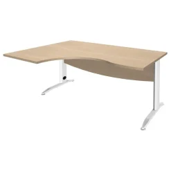 Bureau compact à gauche IDRA - L160 cm - Pieds blanc - plateau imitation Chêne clair (Pieds de renfort obligatoire à rajouter - non inclus)