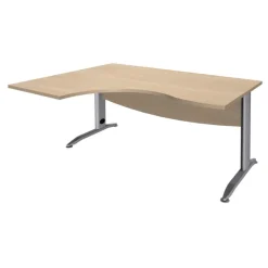 Bureau compact à gauche IDRA - L160 cm - Pieds alu - plateau imitation Chêne clair (Pieds de renfort obligatoire à rajouter - non inclus)