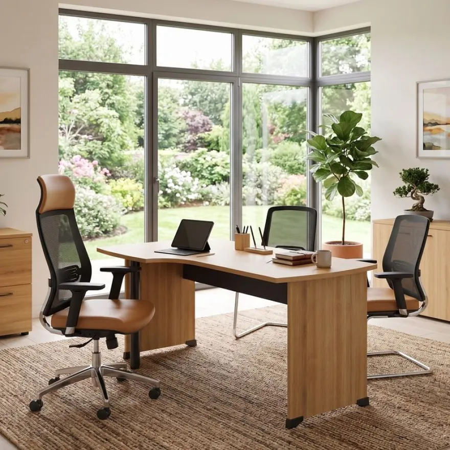 Bureau compact à gauche JAZZ+ - L160 cm - Pieds panneaux - chêne du bocage