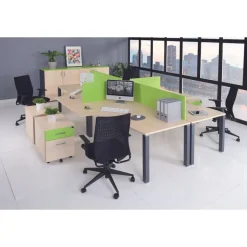 Bureau compact EXPRIM - L180 cm - Retour gauche - Plateau Blanc perle - Pieds carbone (Pieds de renfort obligatoire à rajouter - non inclus)
