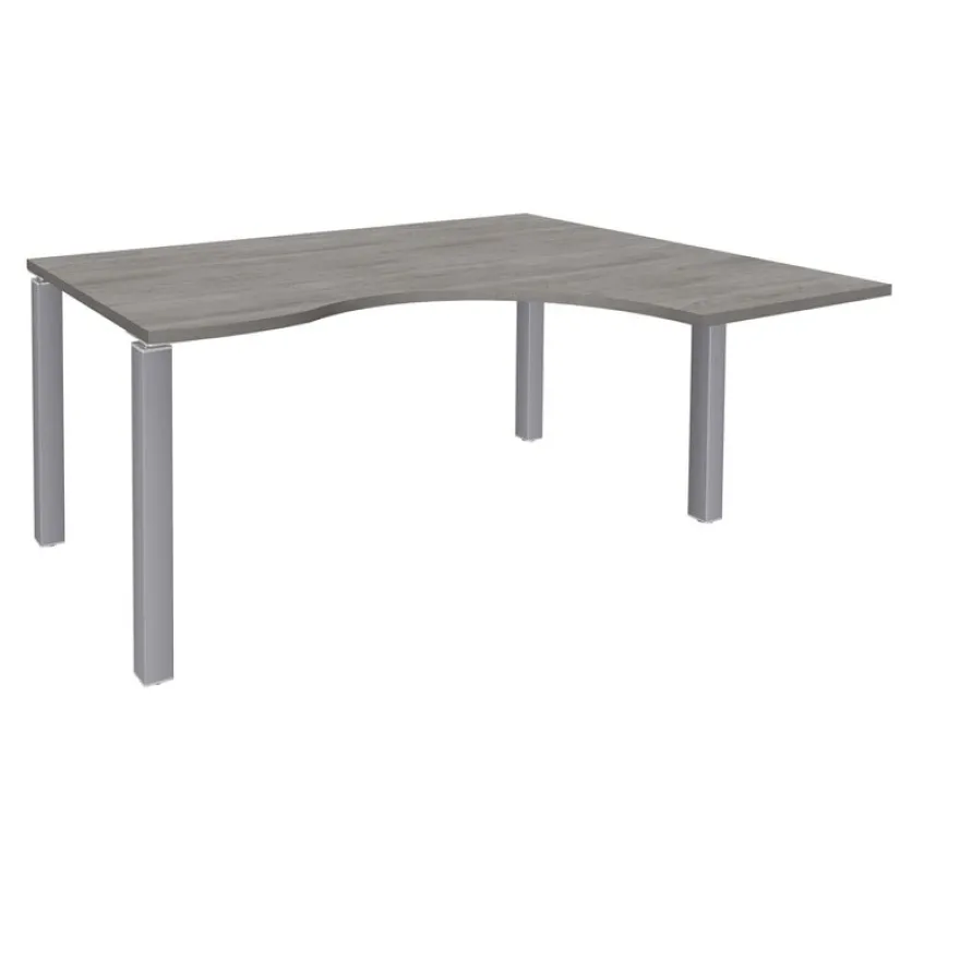 Bureau compact EXPRIM - L180 cm - Retour droite - Plateau imitation Chêne gris - Pieds alu (Pieds de renfort obligatoire à rajouter - non inclus)
