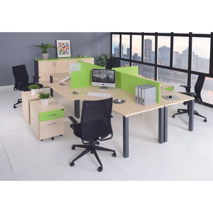 Bureau compact EXPRIM - L180 cm - Retour droite - Plateau imitation Chêne gris - Pieds alu (Pieds de renfort obligatoire à rajouter - non inclus)