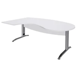 Bureau compact manager retour à gauche IDRA - L200 cm - pieds alu - Blanc perle (pied de renfort obligatoire à rajouter - non inclus)