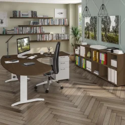 Bureau compact manager retour à gauche IDRA - L200 cm - pieds alu - Blanc perle (pied de renfort obligatoire à rajouter - non inclus)
