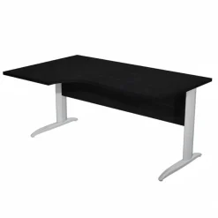Bureau compact Trend - L160 cm - retour à gauche - Pieds métals effet chromé - plateau imitation frêne noir - (pieds de renfort obligatoire à rajouter - non inclus)