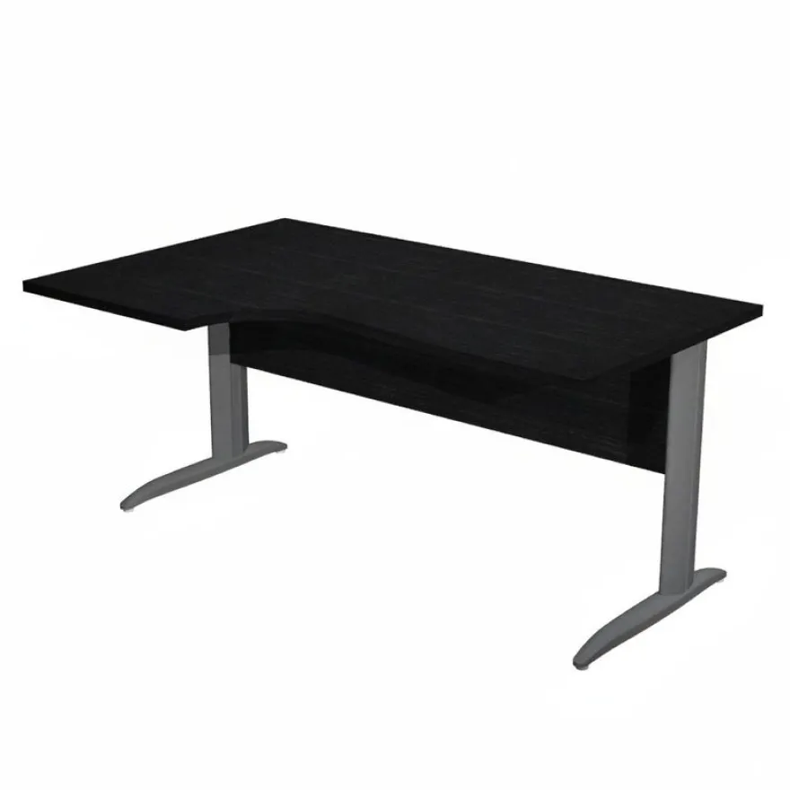 Bureau compact Trend - L160 cm - retour à gauche - Pieds métals anthracite - plateau imitation frêne noir - (pieds de renfort obligatoire à rajouter - non inclus)