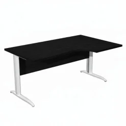 Bureau compact Trend - L160 cm - retour à droite - Pieds métals blanc - plateau imitation frêne noir - (pieds de renfort obligatoire à rajouter - non inclus)
