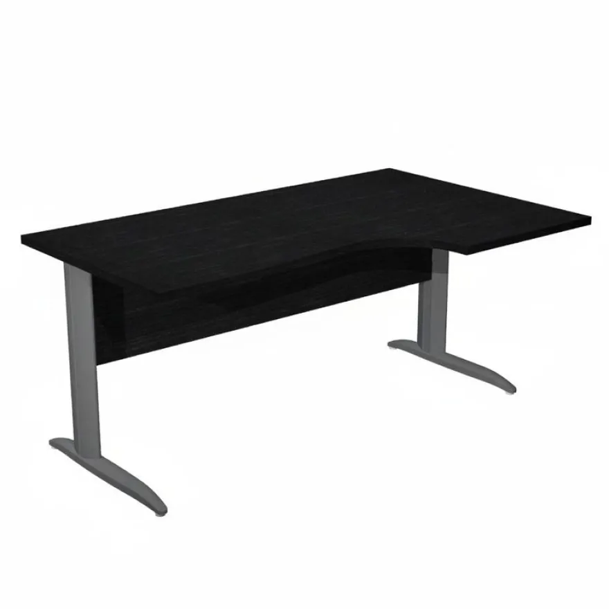 Bureau compact Trend - L160 cm - retour à droite - Pieds métals anthracite - plateau imitation frêne noir - (pieds de renfort obligatoire à rajouter - non inclus)