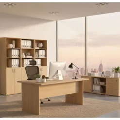 Bureau compact Trend - L160 cm - retour à droite - pieds panneaux - plateau imitation chêne (pied de renfort obligatoire à rajouter - non inclus)