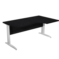 Bureau compact Trend - L160 cm - retour à droite - Pieds métals alu - plateau imitation frêne noir (pied de renfort obligatoire à rajouter - non inclus)