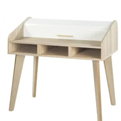 Bureau Cylindre Vintage - Pieds Chêne - 3 Niches - Rideau blanc