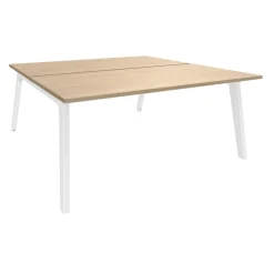 Bureau double STEELY - L160 cm - Elément de départ - Pieds blanc - plateau imitation Chêne clair