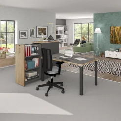 Bureau droit EXPRIM - L140 cm - Plateau imitation Chêne gris - Pieds carbone