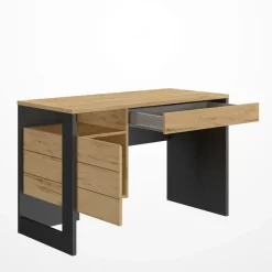 Bureau droit RUSSEL - 119 cm - 1 porte - Chêne helvezia et uni noir