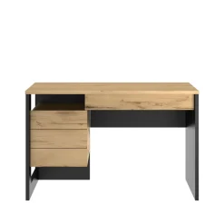 Bureau droit RUSSEL - 119 cm - 1 porte - Chêne helvezia et uni noir