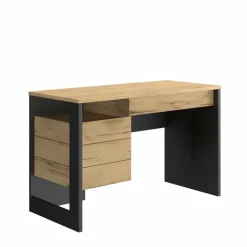 Bureau droit RUSSEL - 119 cm - 1 porte - Chêne helvezia et uni noir